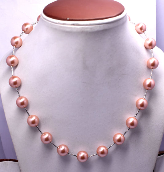 Pearl Round Bead Necklace With Lock, {Length-18''inches}, Bead Size-12mm,