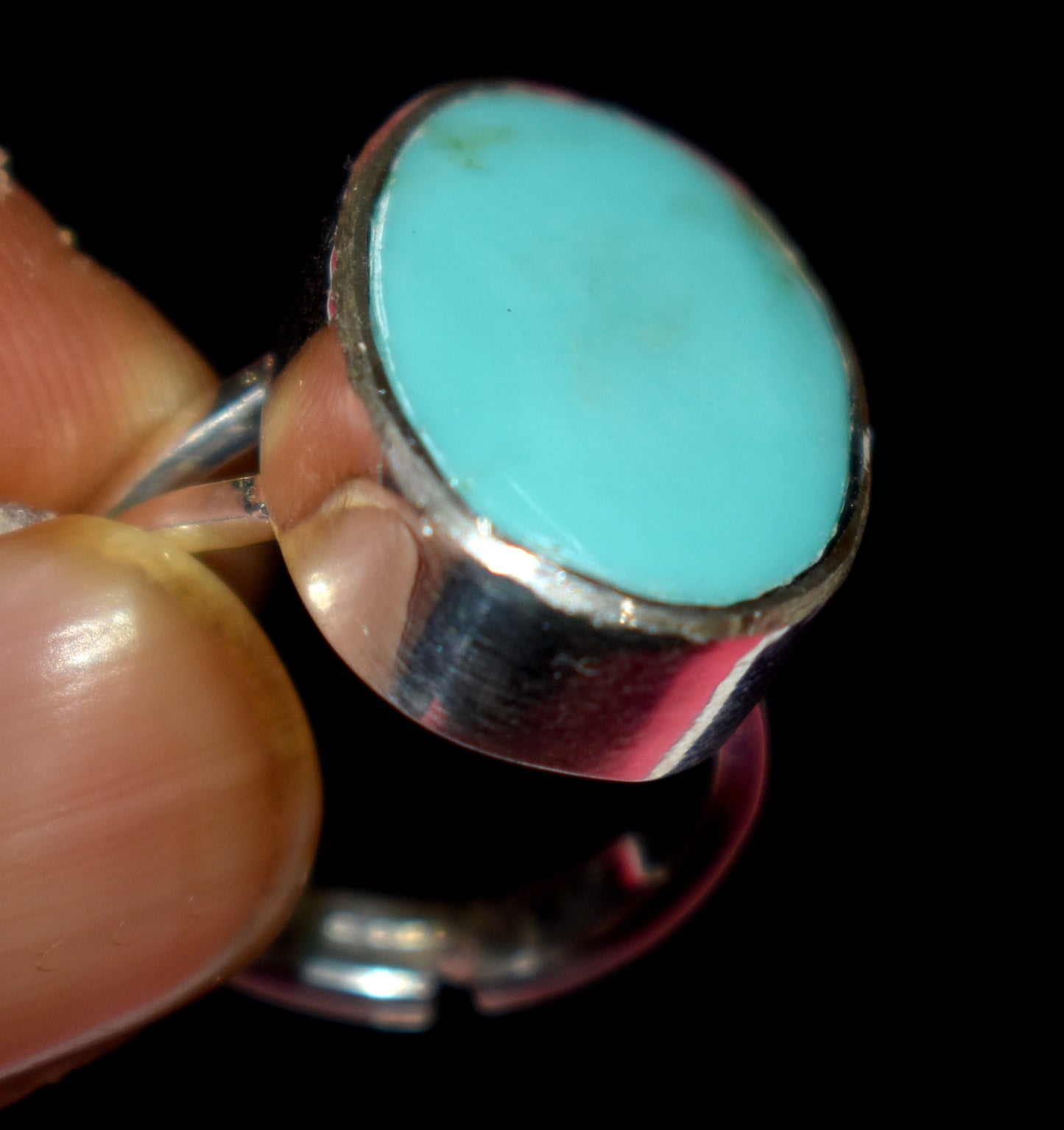 Arizona Turquoise Free Size Sterling Silver Ring- {Weight- 8.96 Gram}