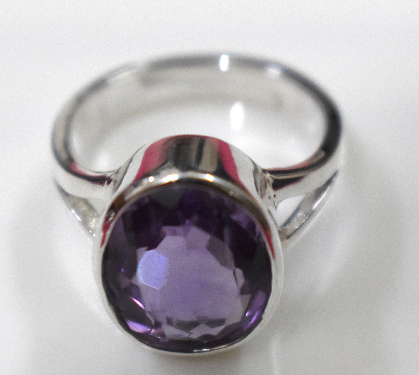 Amethyst Oval Faceted Free Size Sterling Silver Ring- {Weight-4.72 Gram}