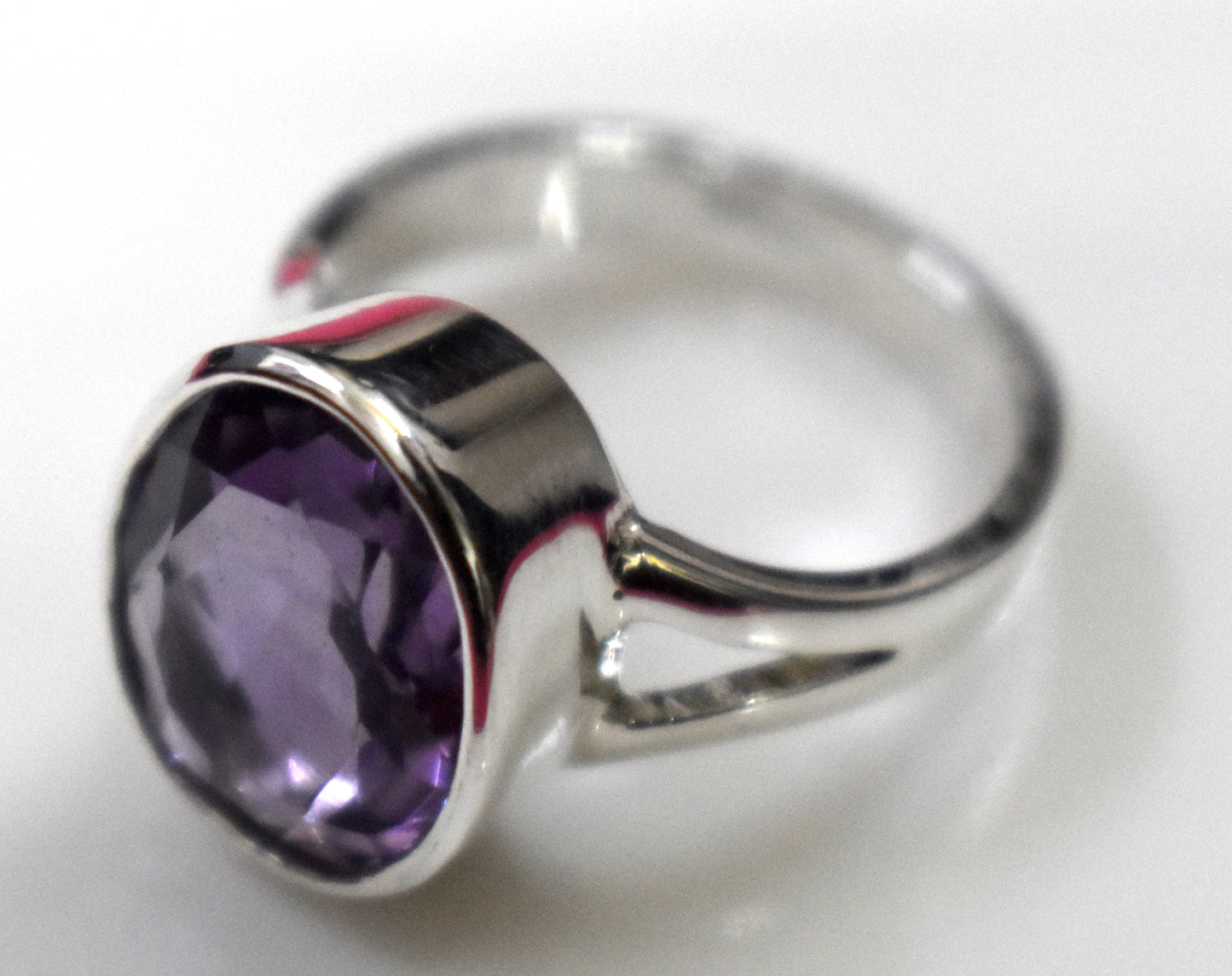 Amethyst Oval Faceted Free Size Sterling Silver Ring- {Weight-4.72 Gram}