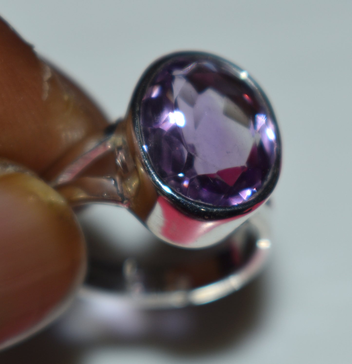 Amethyst Oval Faceted Free Size Sterling Silver Ring- {Weight-4.72 Gram}