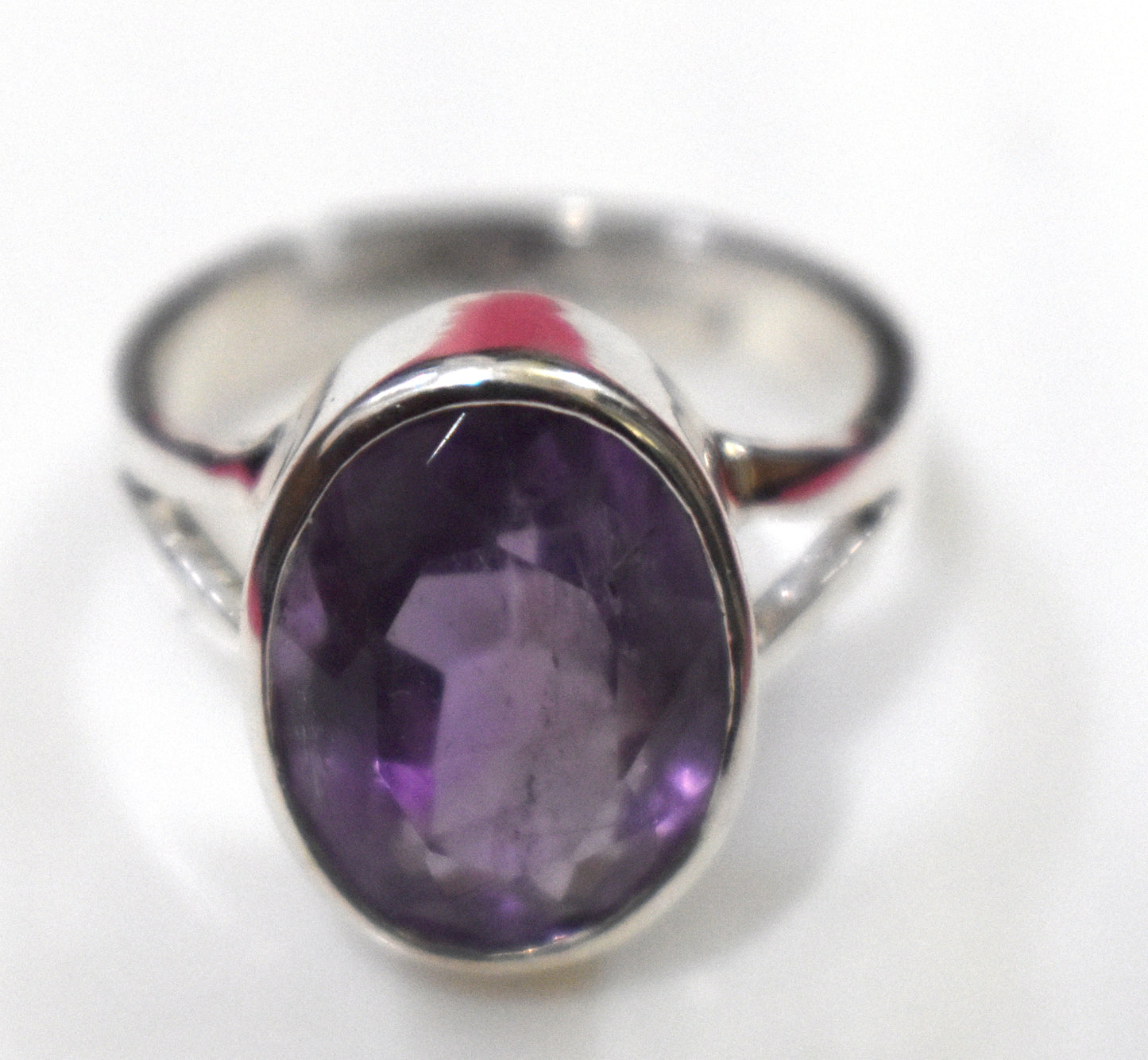 Amethyst Oval Faceted Free Size Sterling Silver Ring- {Weight-5.70 Gram}