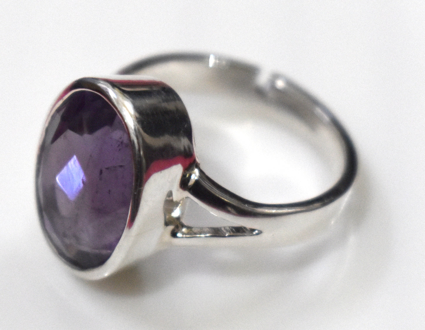 Amethyst Oval Faceted Free Size Sterling Silver Ring- {Weight-5.70 Gram}