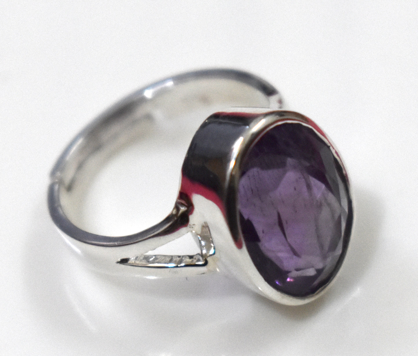 Amethyst Oval Faceted Free Size Sterling Silver Ring- {Weight-5.02 Gram}