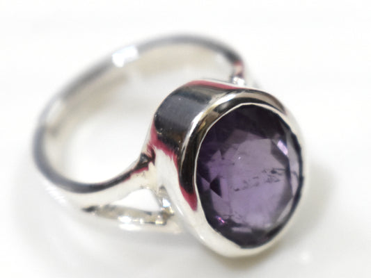 Amethyst Oval Faceted Free Size Sterling Silver Ring- {Weight-4.72 Gram}