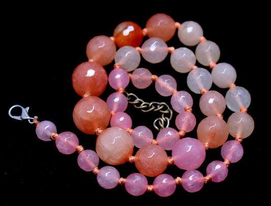 Rose Quartz Round Faceted {Cut} Bead Necklace, {Weight - 54.60 Gram} {Length - 17'' inches} Bead Size-8mm To 14mm,