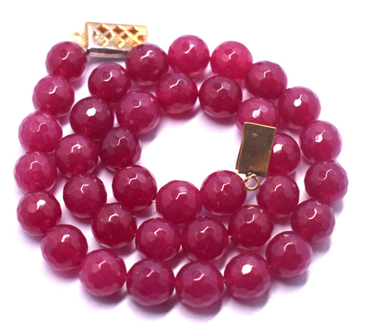 Ruby Round Faceted {Cut Beads} Necklace With Lock, {Length-15''inches}, Bead Size-10mm