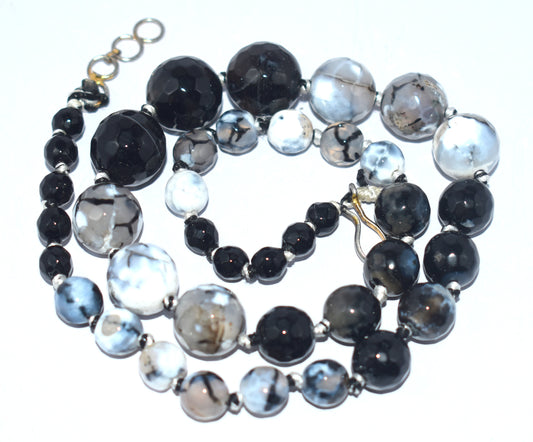 Agate Round Faceted {Cut} Bead Necklace, {Weight - 45.50 Gram} {Length - 16'' inches} Bead Size-6mm To 14mm,