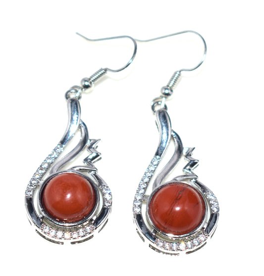 Red Jasper Ear Hangings, {Earrings} {Weight - 8.15 Gram}