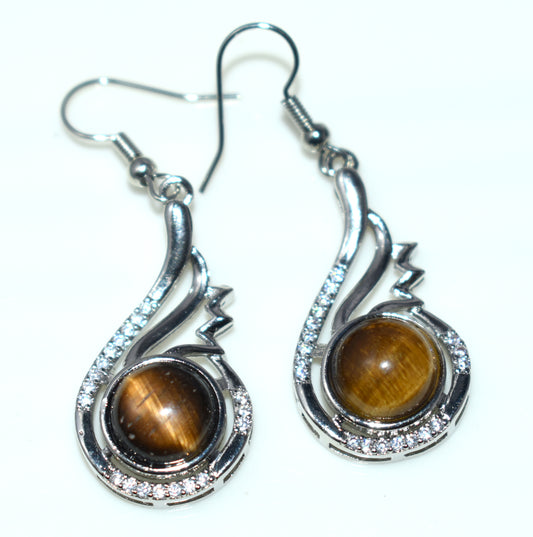 Beautiful Tiger Eye Ear Hangings,{Earrings} {Weight - 7.95 Gram}