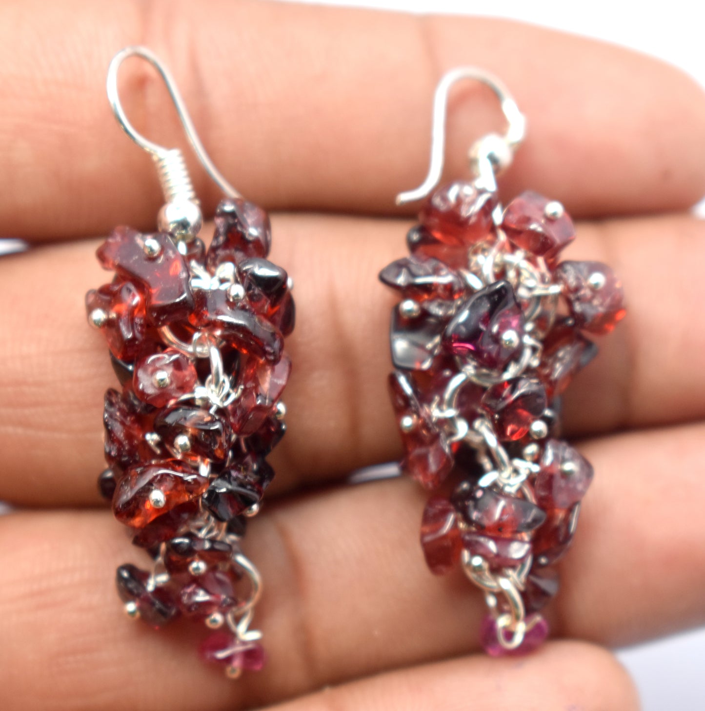 Garnet Crystal Stone Chips Ear Hanging, {Earrings}