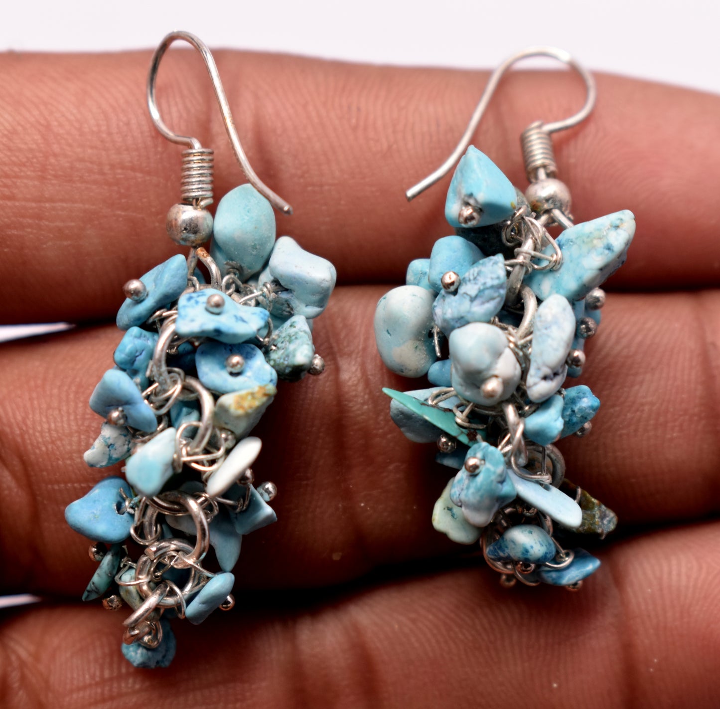 Turquoise Crystal Stone Chips Ear Hanging, {Earrings}