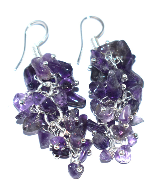 Amethyst Crystal Stone Chips Ear Hanging, {Earrings}