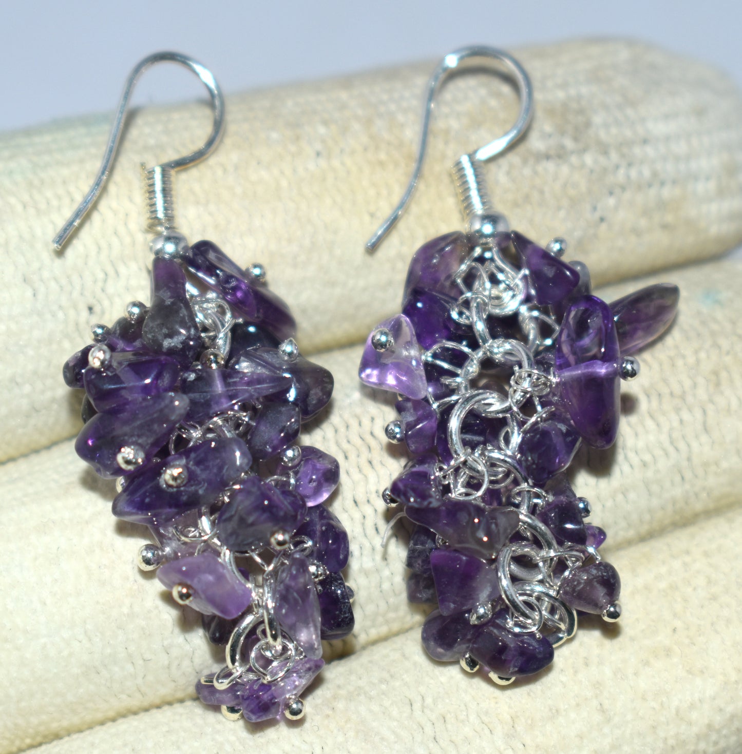 Amethyst Crystal Stone Chips Ear Hanging, {Earrings}