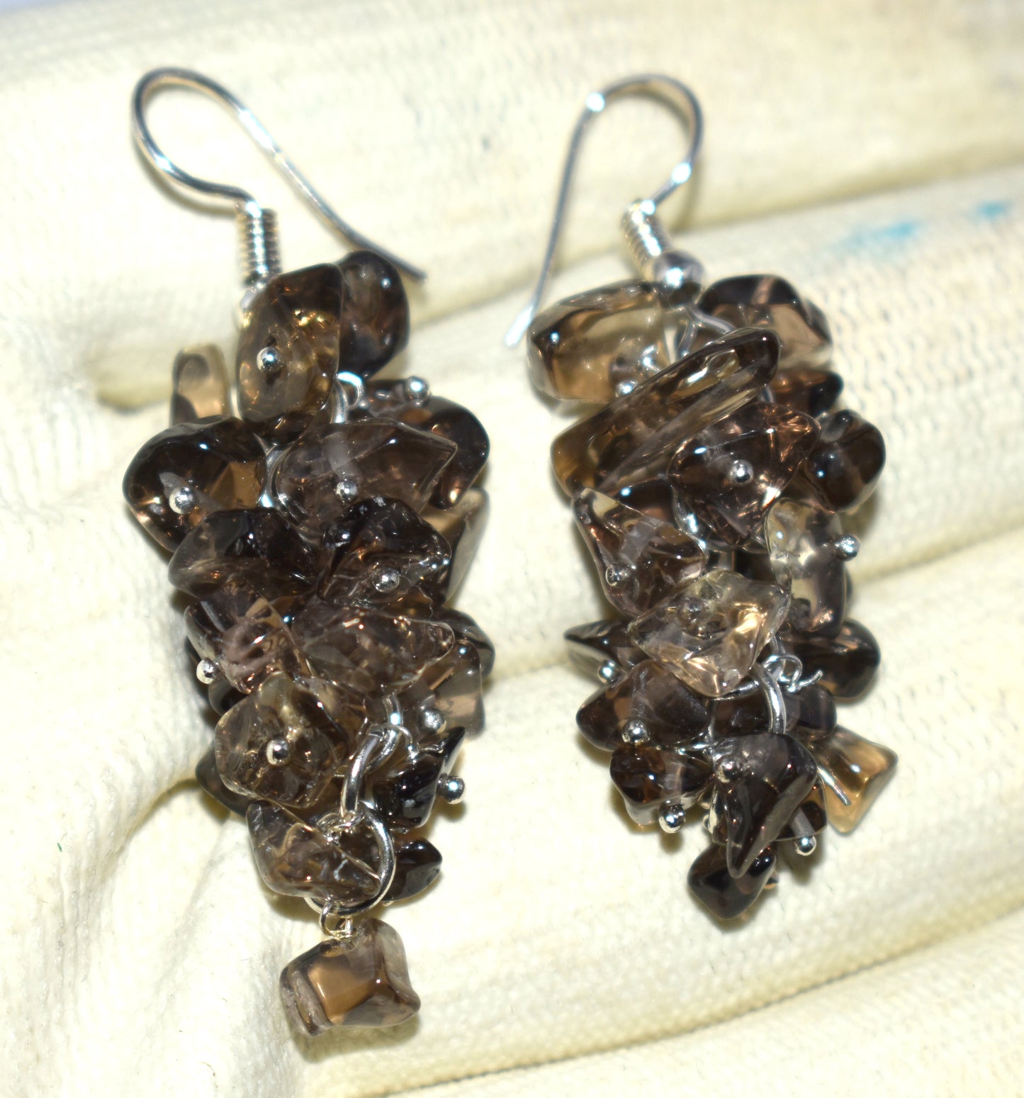 Smoky Quartz Crystal Stone Chips Ear Hanging, {Earrings}