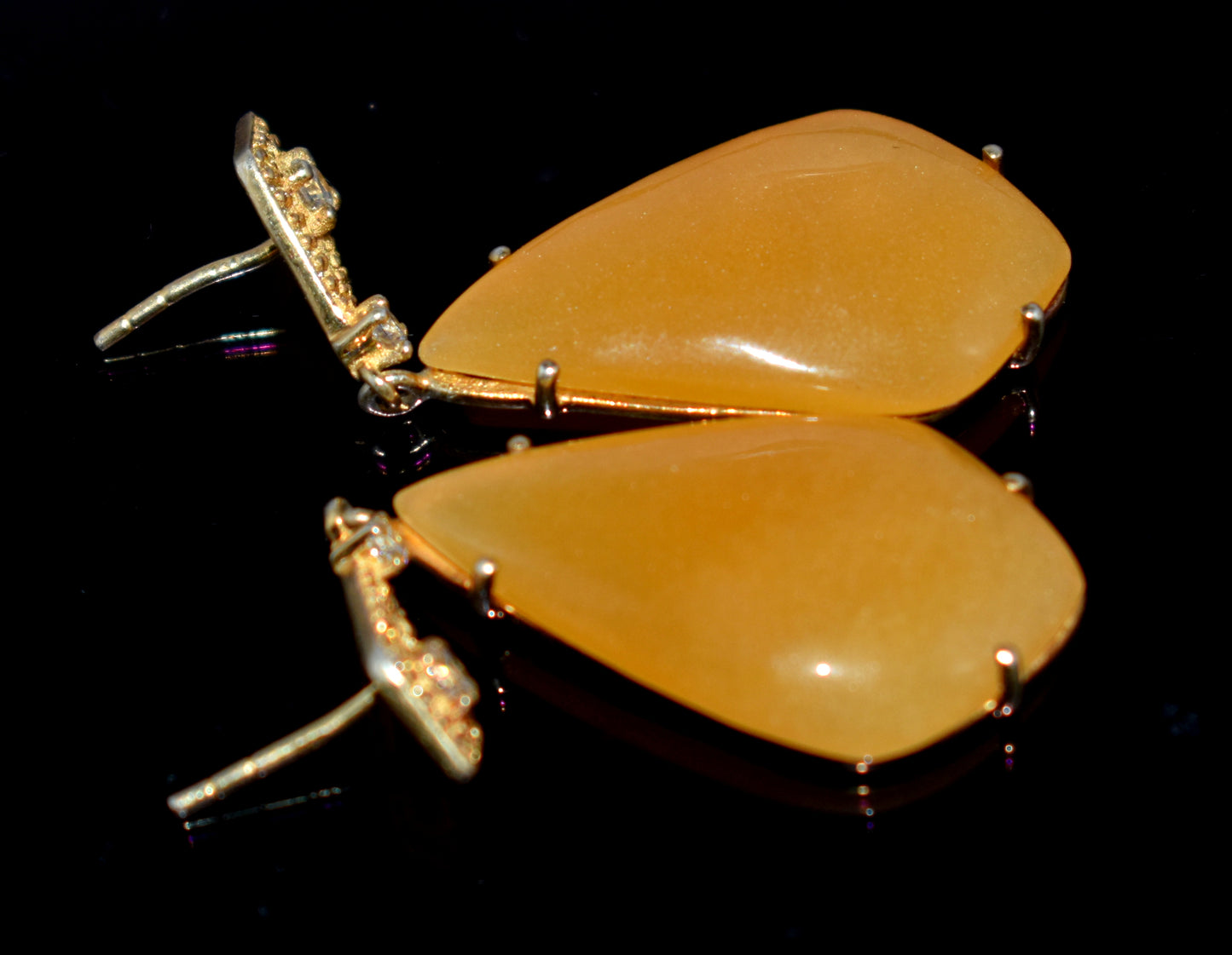 Yellow Aventurine Earrings Teardrop Fancy Shaped Smooth Silver Sterling Silver Great Unique