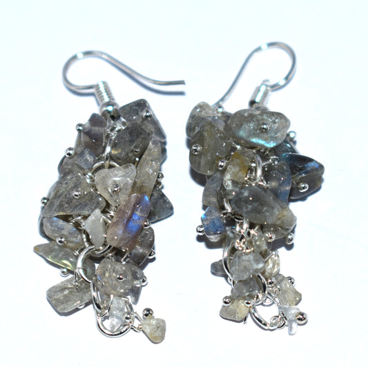 Labradorite Crystal Stone Chips Ear Hanging, {Earrings}