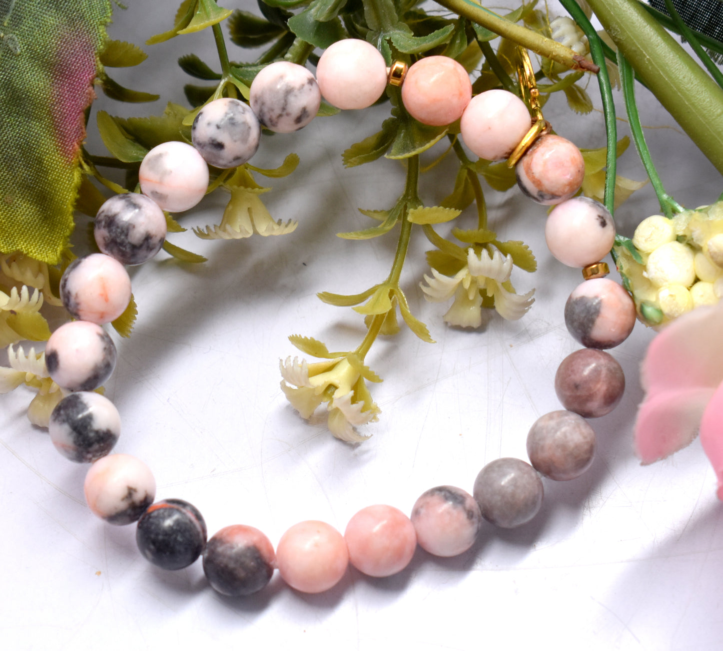 Pink Opal Round Bead Adjustable Bracelet