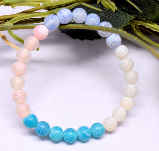 Multi Color Matte Dragon Vein Agate Bead Adjustable Bracelet