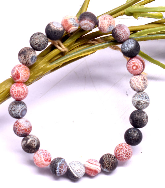 Multi Color Matte Dragon Vein Agate Bead Adjustable Bracelet