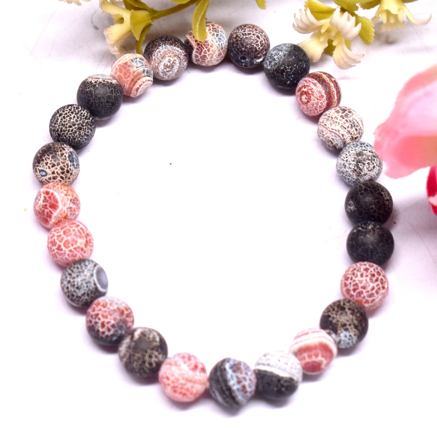 Multi Color Matte Dragon Vein Agate Bead Adjustable Bracelet