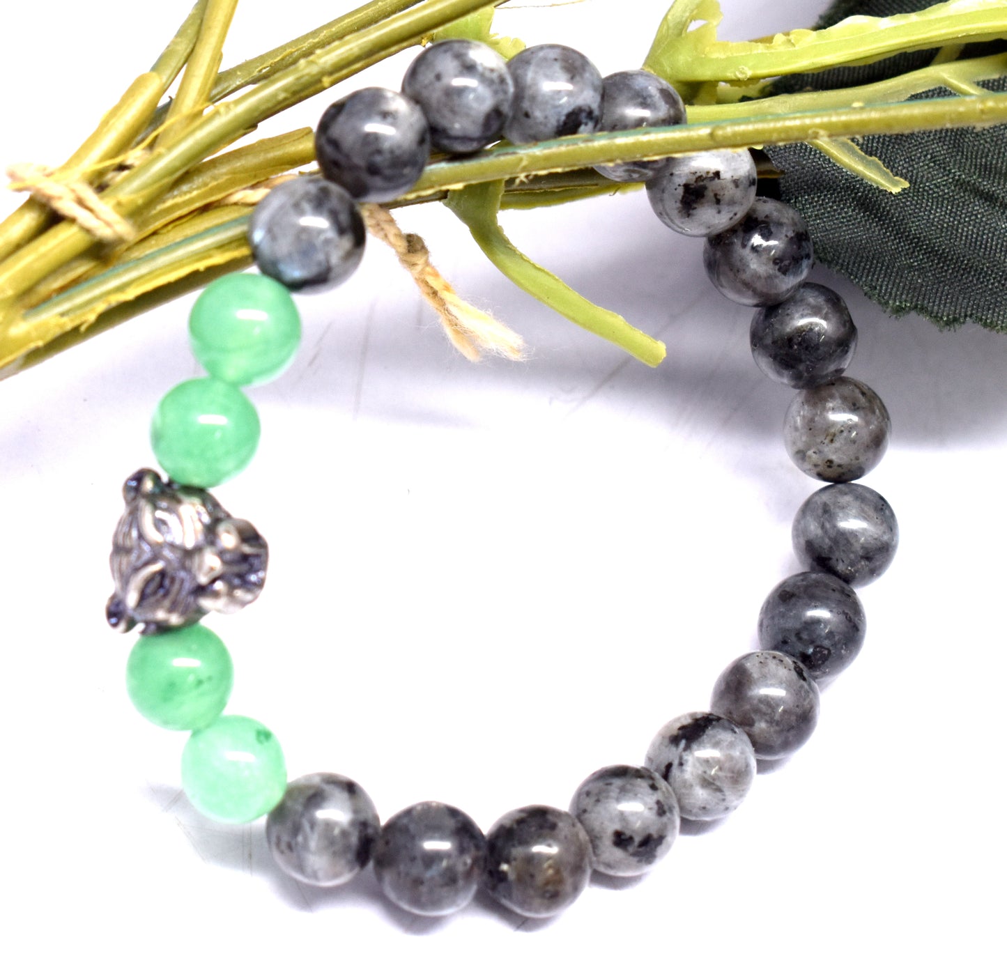 Labradorite And Green Aventurine Bead Adjustable Bracelet