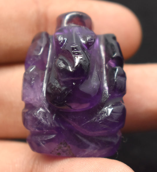 Purple Amethyst Lord Ganesha Figure Top Quality Hand Carved: Obstacle Remover/ God Of Wisdom/