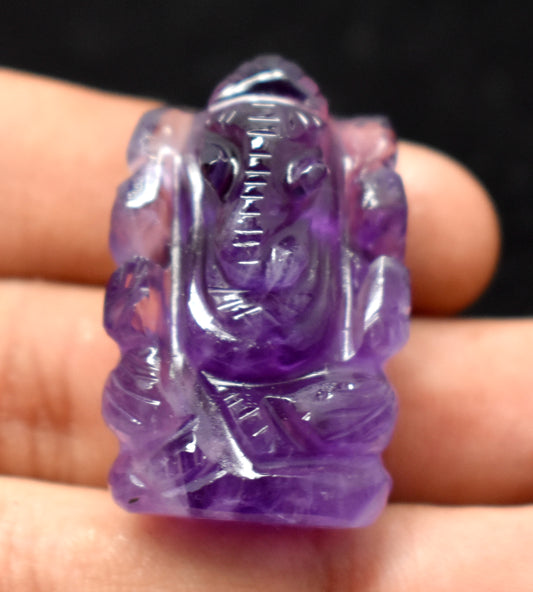 Purple Amethyst Lord Ganesha Figure Top Quality Hand Carved: Obstacle Remover/ God Of Wisdom/