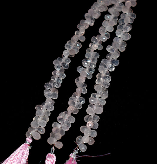 Natural Rose Quartz Drops Faceted { Cut } Per Line, 1 Strand, 11.5'' inches Long