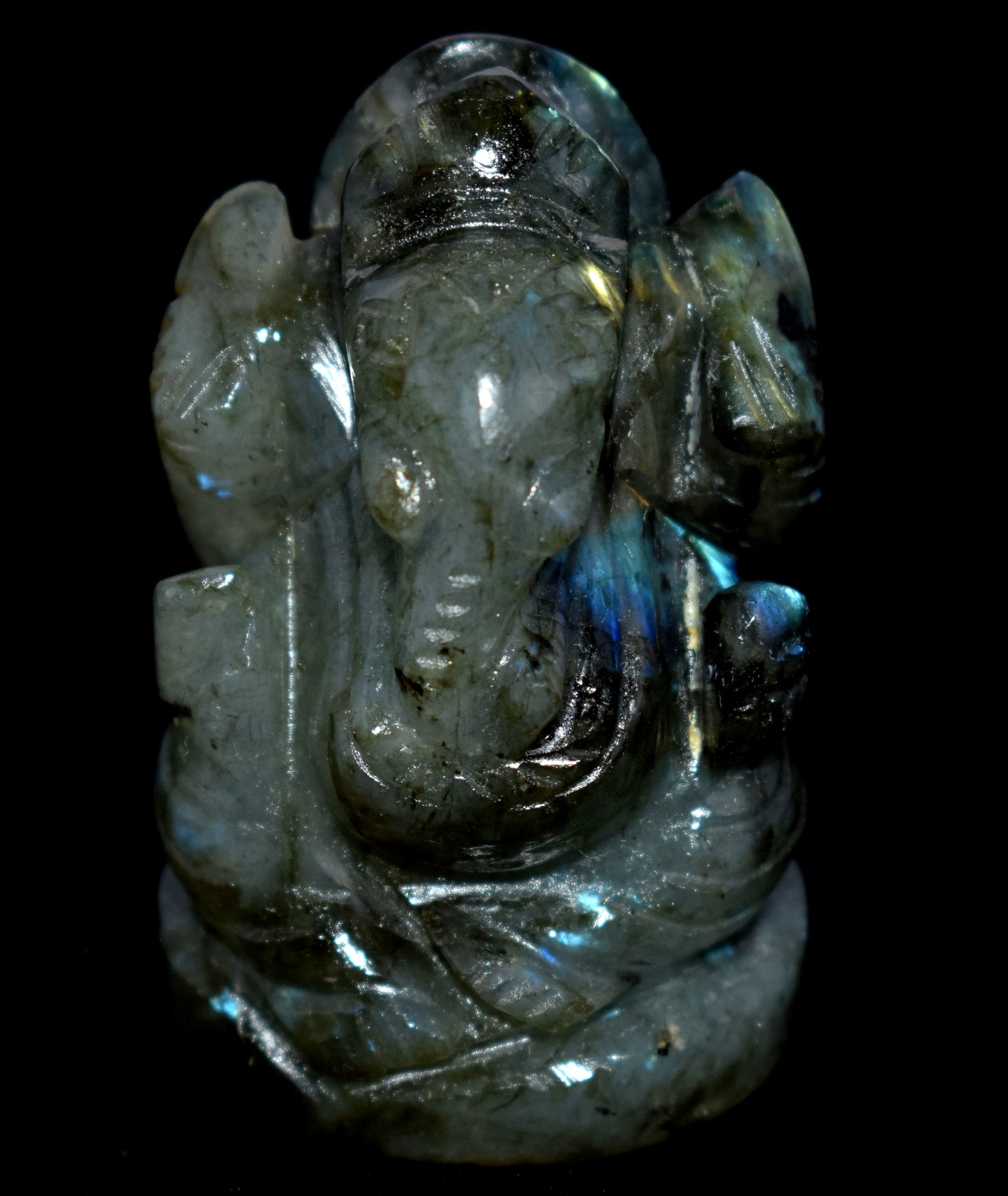 Labradorite Ganesh god carved Gemstone Crystal Gifts Sculpture Rock Statue Wisdom Spiritual Reiki/Chakra/Healing/Energy