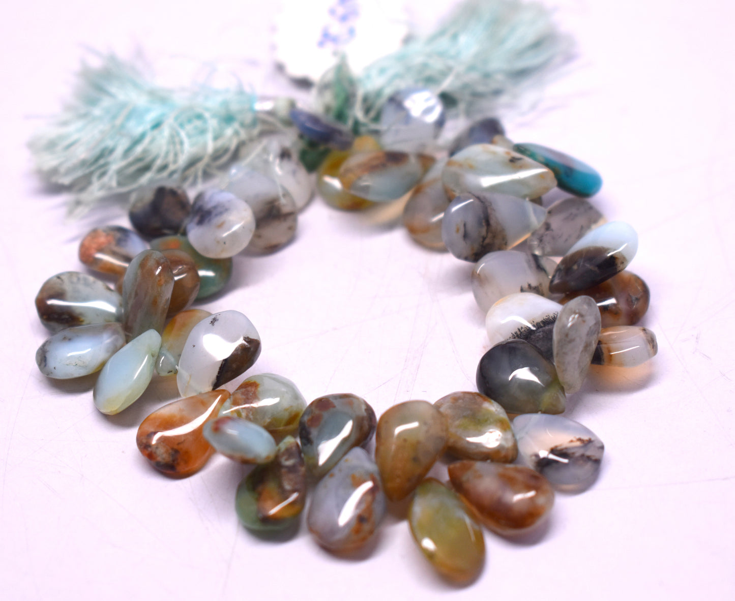 Natural Peruvian Opal, Teardrop Bead, Blue Green Opal,