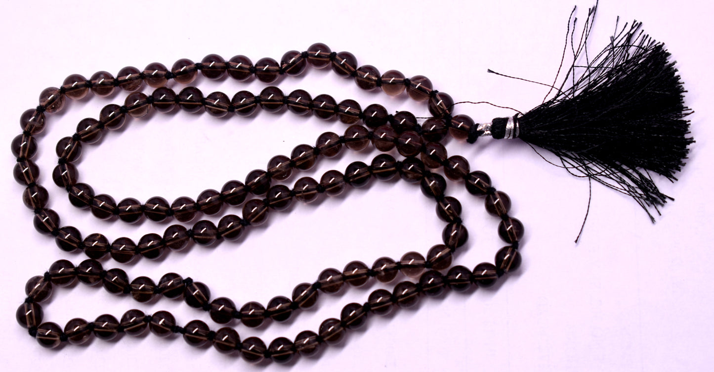 Smoky Quartz Bead Knotted Mala