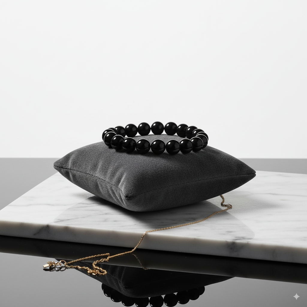 Black Tourmaline Beaded Bracelet 8 mm Size