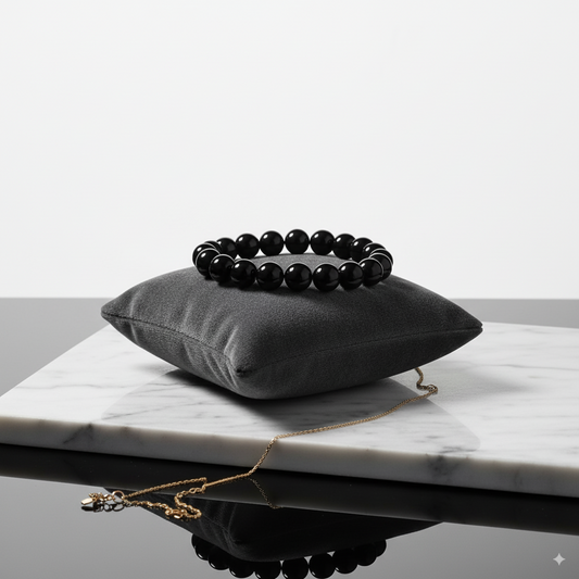 Black Tourmaline Beaded Bracelet 8 mm Size