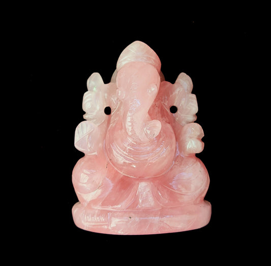 Rose Quartz Ganesh carved Gemstone Crystal Gift Sculpture Rock Statue Spiritual Reiki/Chakra/Healing/Energy