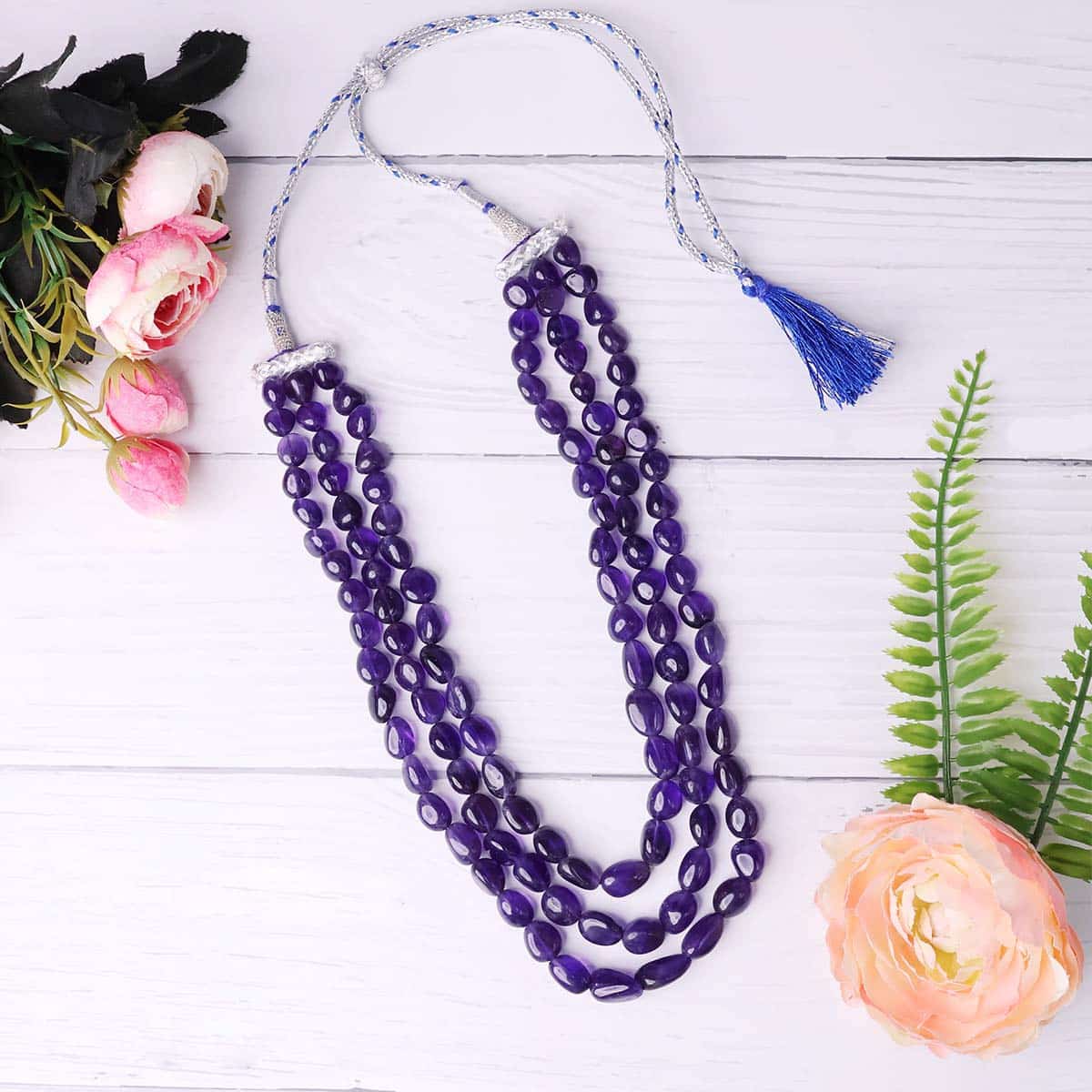 Amethyst Tumble Shape Necklace | Natural Healing Crystal Jewelry 20 Inches Necklace