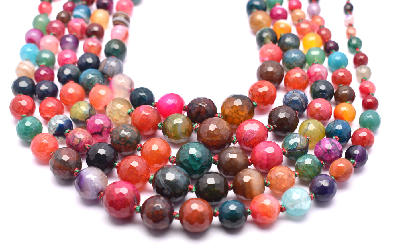 This vibrant strand features knotted, round faceted multi-color agate beads (6mm to 16mm) for a colorful and stylish look.
#MultiColorAgate #AgateBeads #FacetedBeads #GemstoneJewelry #HealingCrystals #CrystalJewelry #FashionJewelry
