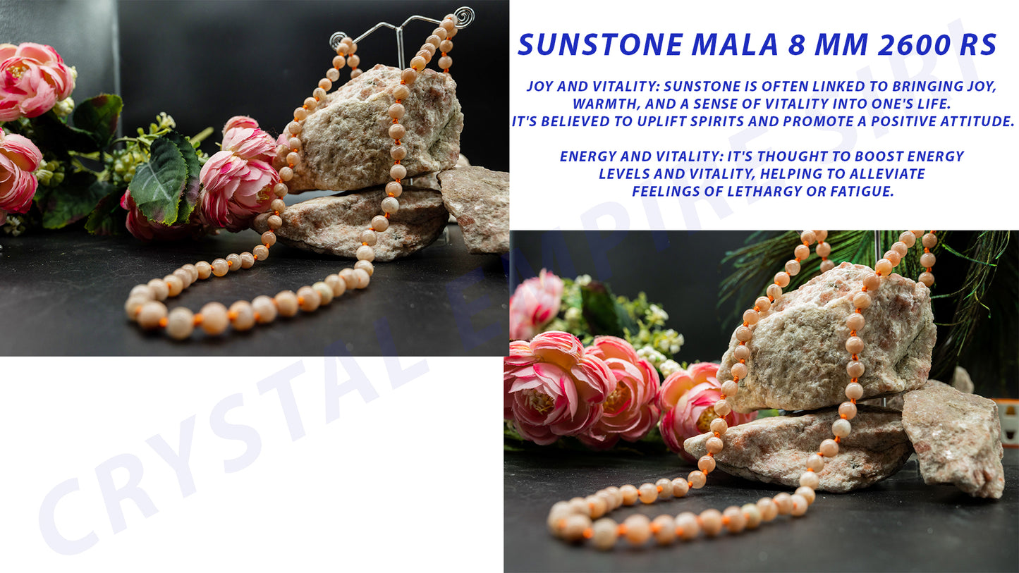 Sunstone Mala, Prayer Necklace, Tibetan Mala, Knotted Mala, Sunstone Necklace, Bead Mala, Sunstone Mala, Yoga, Mantra Mala