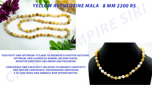 Yellow Aventurine Quartz Mala, Aventurine Smooth Rondelle Beaded Necklace, Crystal Healing Boho Charm Necklace