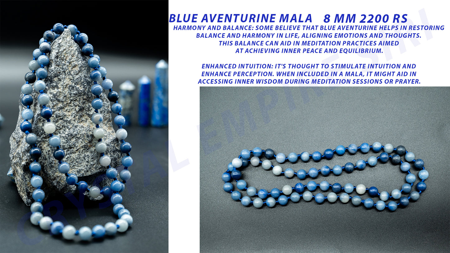 Blue Aventurine Mala, Endless Infinity Beaded Mala. Natural Stone Mala. Blue Jewelry.