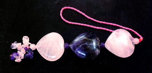 Rose Quartz, Amethyst Heart Car Hanging, Door Hanging
