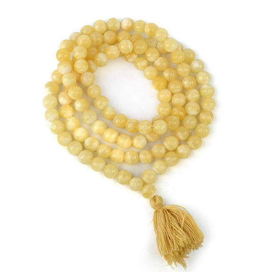 Yellow Calcite Crystal Mala for Chakra Healing 8 MM