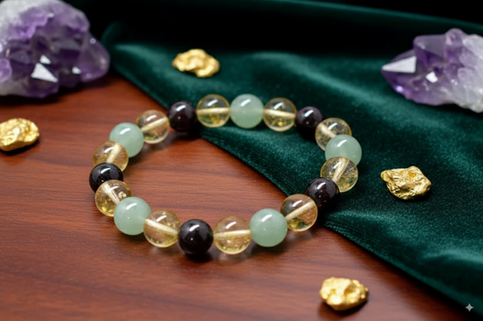 Wealth Feng Sui Bracelet, Citrine ,Garnet, Green Adventurine