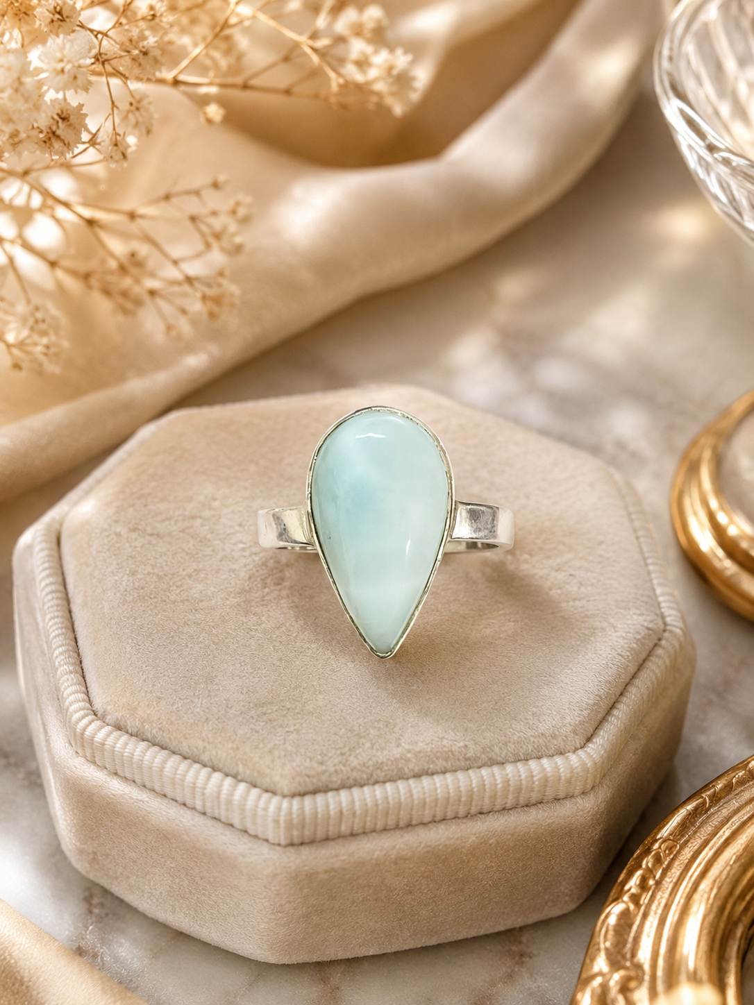 Larimar Adjustable Ring – Natural Ocean Gemstone | Crystal Empire
