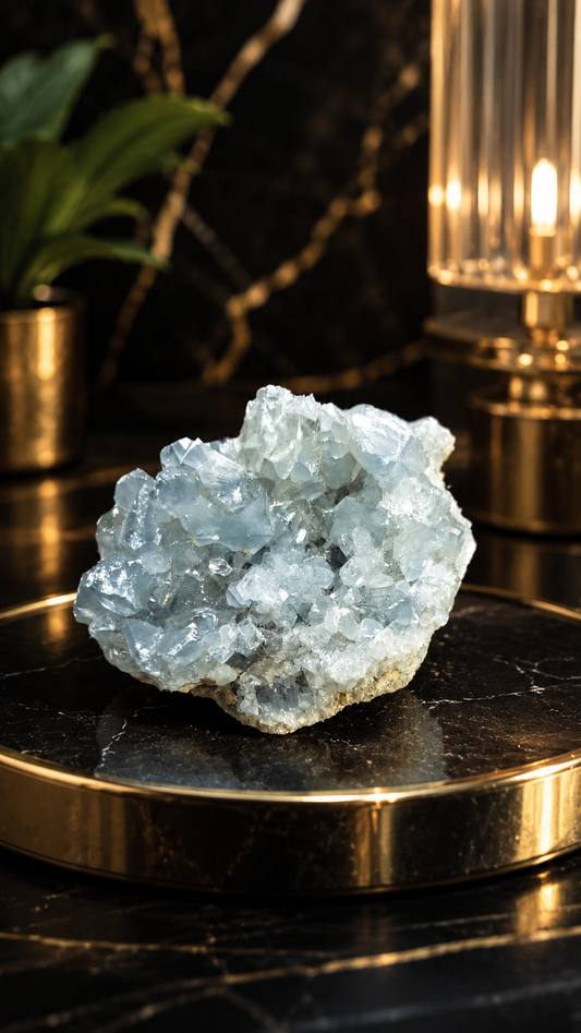 250 Gram Celestite Cluster – Natural Sky Blue Crystal for Calm & Healing | Crystal Empire Siri