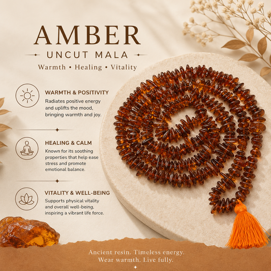 Amber Uncut Mala – Purification, Healing &amp; Spiritual Growth 🍂✨