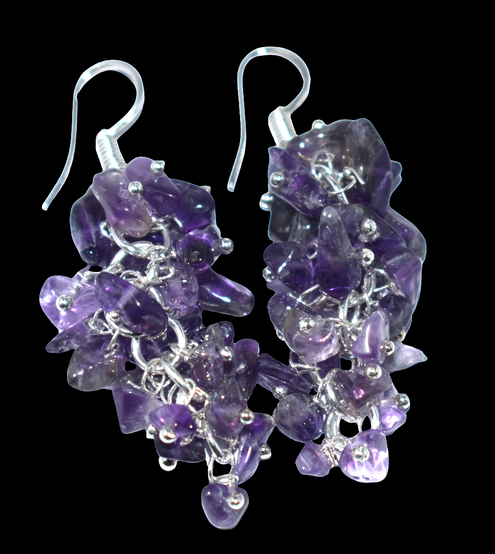 Amethyst Crystal Stone Chips Ear Hanging, {Earrings}