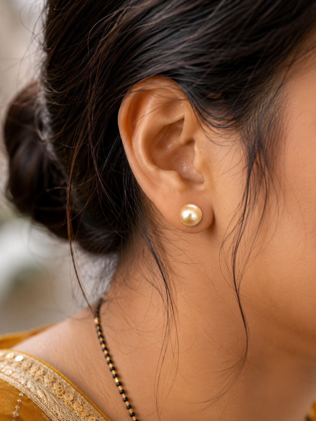 Elegant Golden Pearl Stud Earrings for Women | Classic Pearl Earrings