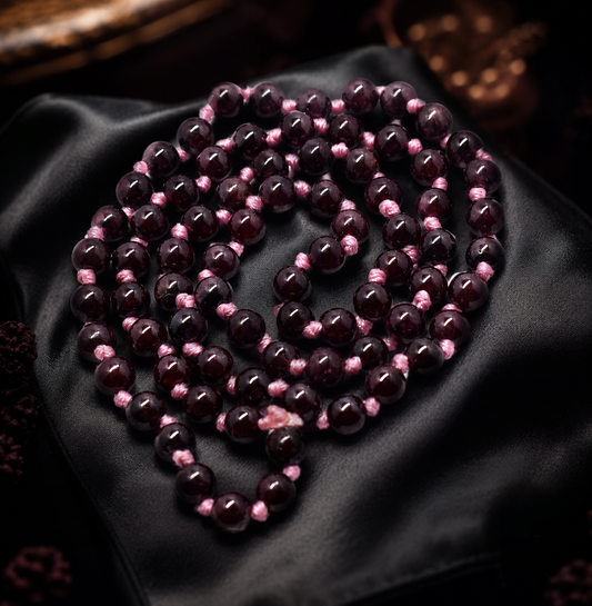 Garnet Bead Knotted Mala for Passion and Energy