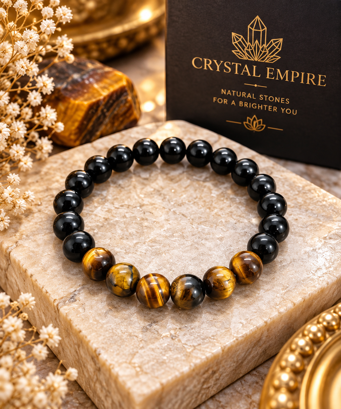 Tiger Eye & Black Tourmaline Bracelet for Business Success | Crystal Bracelet